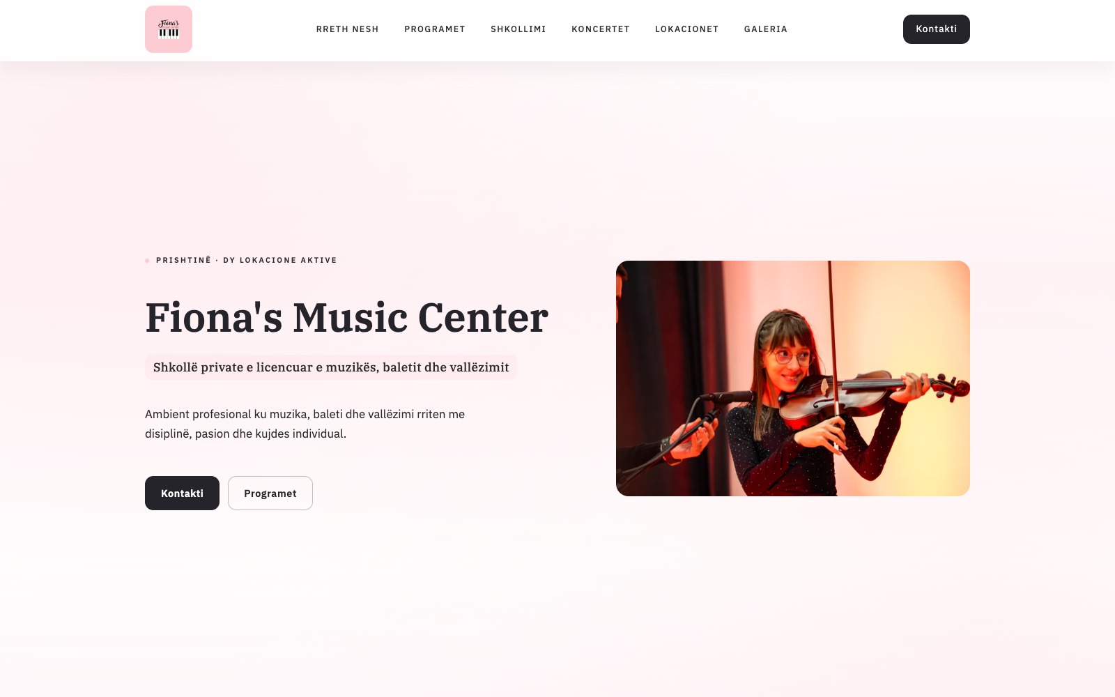 Fiona's Music Center website homepage