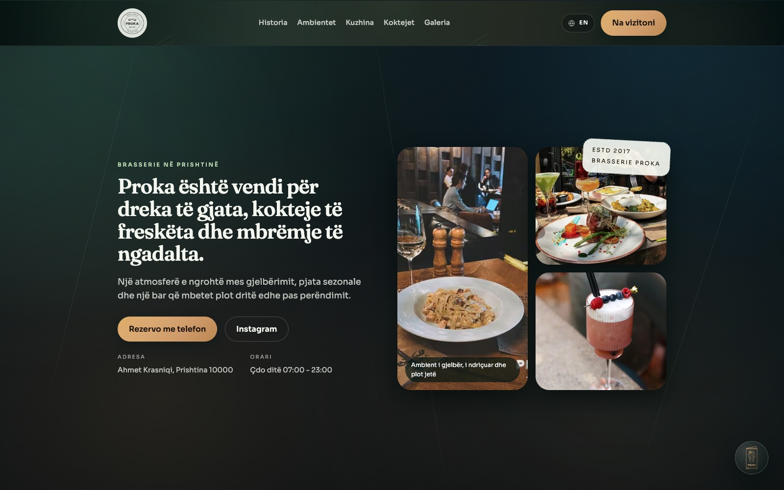 Proka website preview showing its brasserie setting, house-made pasta, and identity.