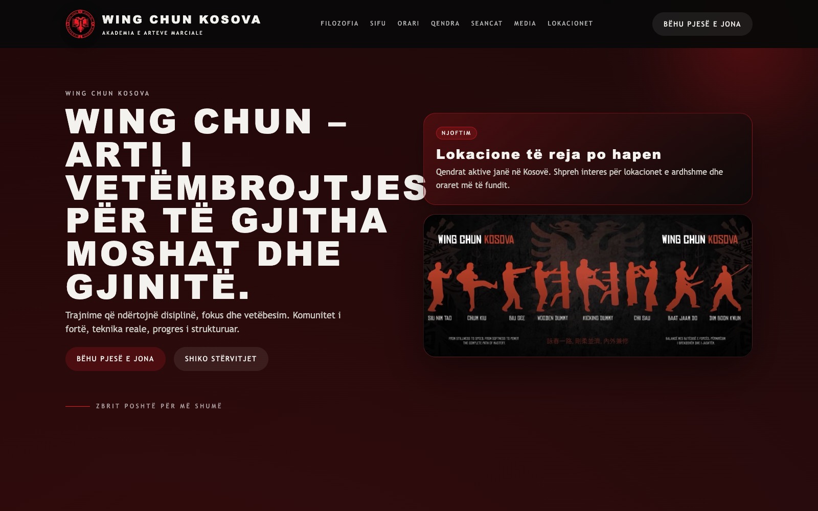Wing Chun Kosova website homepage