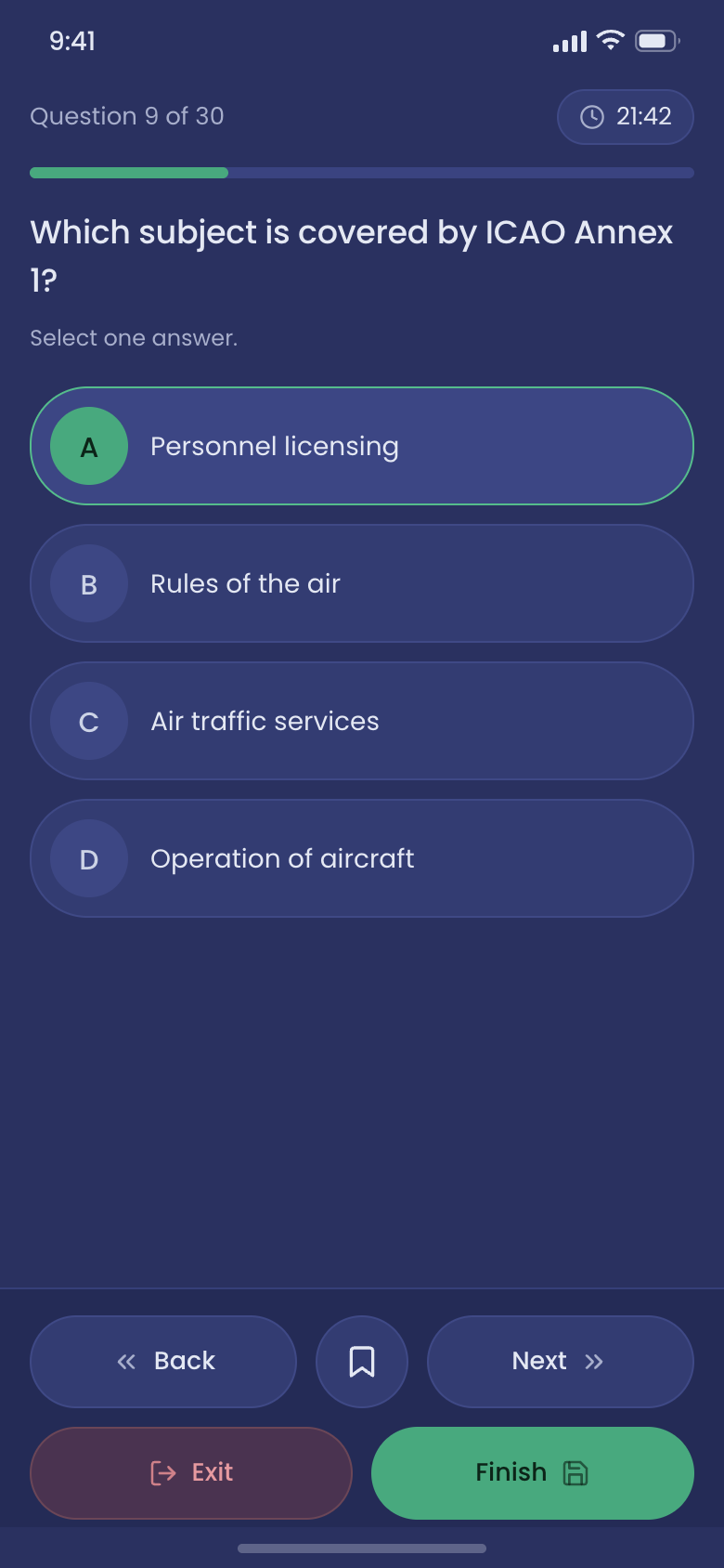Pilot Planner multiple-choice question about ICAO Annex 1