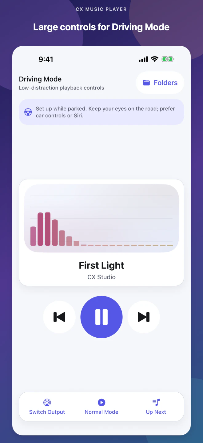 iPhone Driving Mode with large manual playback controls