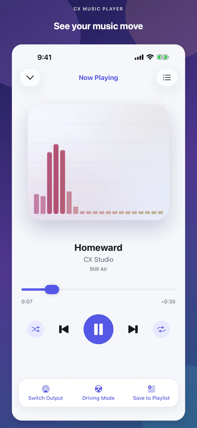 iPhone Now Playing screen with timeline and playback controls