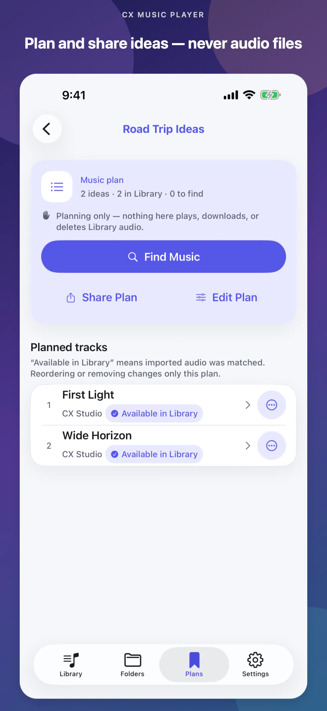 iPhone playlist plan with two matched local tracks